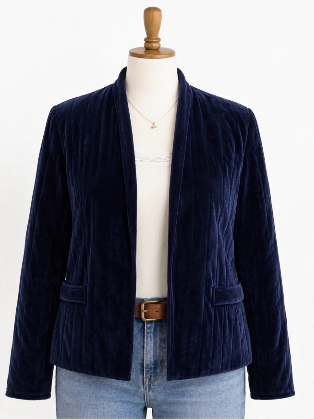Vintage 80’s- Collectibles- cotton velvet -quilted Navy Jacket with pockets